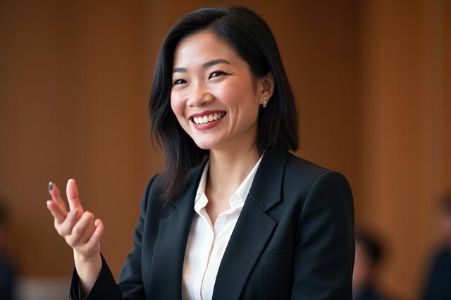 プロフェッショナルな笑顔の個人がプレゼンテーションを行う